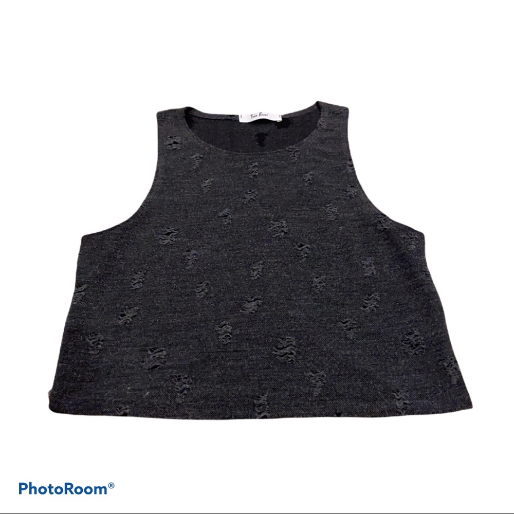 Tres Bien Gray Ripped Crop Tank Top Small